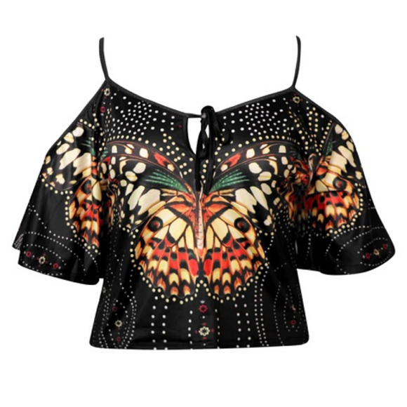 Cold Shoulder Butterfly Crop Top - Picture 4 of 5